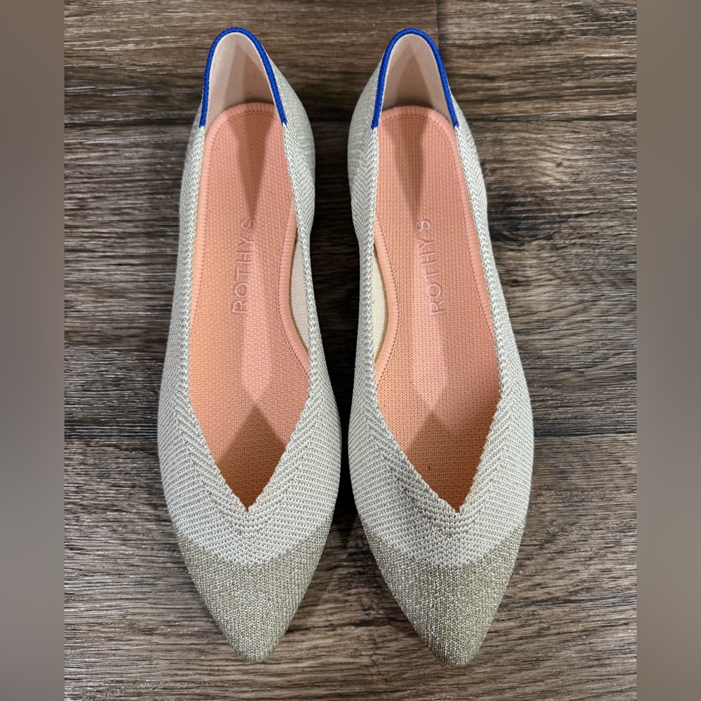 Rothys The Point Diamond Metallic Flat Shoe NEW SZ 8 - Picture 9 of 15